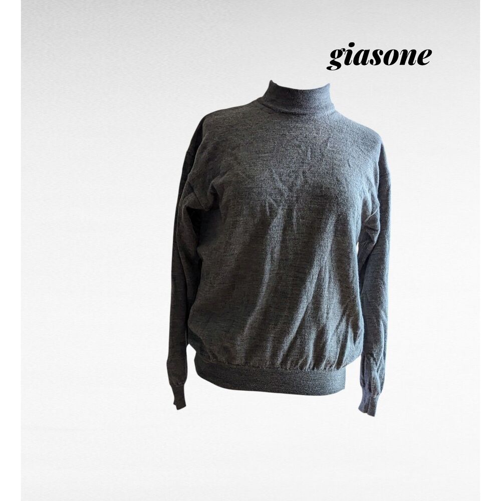 Giasone Italy 100% Merino Wool Gray Mock Neck Sweater Woolmark  Sz M